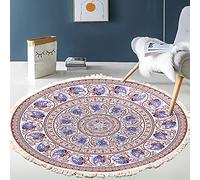 Tapis rond en coton tissé à la main - Motif mandala - Style bohème vintage - Avec pompons - Lavable en machine - Pour chambre à coucher, couloir, salon, table basse - 60 cm - Fleurs #15