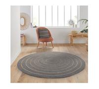 Tapis rond en coton tressé, effet jute rayé, gris, 80 cm - Atout Ciel 69019