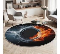 Tapis Rond en Doux, Tapis Eau Et Feu Orateur Antidérapant Anti-Fatigue Lavable, Style Résumé, Poils Courts Moquette pour Chambre à Coucher Salon Cuisine, 80cm, Bleu foncé