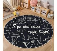 Tapis Rond en Doux, Tapis Équations Mathématiques Antidérapant Anti-Fatigue Lavable, Style Art Vectoriel, Poils Courts Moquette pour Chambre à Coucher Salon Cuisine, 80cm, Noir