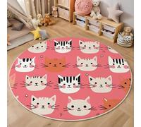 Tapis Rond en Doux, Tapis Mignon Chats Chiens Antidérapant Anti-Fatigue Lavable, Style Dessins Animés, Poils Courts Moquette pour Chambre à Coucher Salon Cuisine, 80cm, Poudre Lumineuse