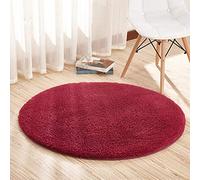 Tapis Rond en Fausse Fourrure Tapis de Sol Shaggy Confortable à Poils Longs pour Chambre Salon Décorent Tapis en Peluche Interieur Anti Slip Antidérapant Lavable Moderne Doux Rouge bordeaux D 120CM