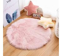 Tapis rond en fausse laine antidérapant rose - 180 x 180 cm