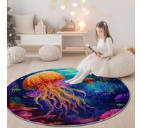 Tapis Rond en Flanelle 100 cm (Round) - Toucher Ultra Doux Lavable Tapis Décoratif et Confortable pour Fantaisie des méduses côtières, Chambre Salon Chambre d’EnfantMulticolore