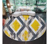 Tapis Rond en Flanelle 120 cm, Dessiné à la Main Éléments en Losange Simple Imprimé, Gris Beige Tapis Circulaire Doux et Confortable antidérapant, Design élégant et Cosy pour Toutes Les pièces