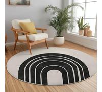 Tapis Rond en Flanelle à Poils Ras Noir Beige, Conception simple de la ligne arc-en-ciel Imprimé Moderne, Antidérapant et Lavable, Tapis Décoratif Pliable pour Salon Chambre Balcon ou Jardin, 60 cm