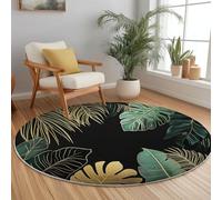 Tapis Rond en Flanelle à Poils Ras Noir vert foncé, Illustration abstraite d'une ligne végétale Imprimé Moderne, Antidérapant et Lavable, Tapis Décoratif Pliable pour Salon Balcon ou Jardin, 180 cm