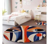 Tapis Rond en Flanelle Coloré - Moderne Abstrait Géométrique Visage Humain Thème Antidérapant Lavable en Machine Tapis Rond 100 cm, Convient pour la Décoration de la Chambre d'enfant