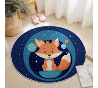 Tapis Rond en Flanelle Doux et Moelleux 100 cm, Dessin animé Mignon Espace Renard Motif imprimé, Coloré Tapis Rond Antidérapant pour Salon Chambre Salle de Jeux Décoration Moderne