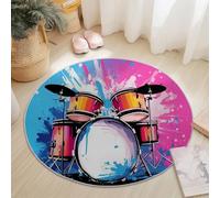 Tapis Rond en Flanelle Doux et Moelleux 120 cm, Dessin animé Graffiti Batterie Motif imprimé, Coloré Tapis Rond Antidérapant pour Salon Chambre Salle de Jeux Décoration Moderne