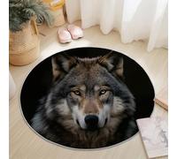 Tapis Rond en Flanelle Doux et Moelleux 60 cm, Gros Plan Portrait Loup Photographie Motif imprimé, Coloré Tapis Rond Antidérapant pour Salon Chambre Salle de Jeux Décoration Moderne