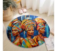 Tapis Rond en Flanelle Doux et Moelleux 80 cm, Géométrique Femme Africaine Coiffe Moderne Motif imprimé, Coloré Tapis Rond Antidérapant pour Salon Chambre Salle de Jeux Décoration Moderne