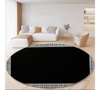 Tapis Rond en Flanelle Doux et Moelleux Simple Rectangle Treillis Cadre, Noir Blanc Motif imprimé, 100 cm Tapis Rond Antidérapant pour Salon Chambre Salle de Jeux Décoration Moderne