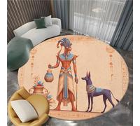 Tapis Rond en Flanelle Salon 80 cm, Tapis Terre D'Ombre Clair Rond Lavable en Machine - Paillasson Antidérapant Traditionnel Égypte Ancienne Mystérieux Imprimé Décoration pour Chambre