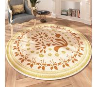 Tapis rond en imitation cachemire Salon Tapis à poils courts Mode Motif feuillage Tapis à poils courts pour chambre à coucher, diamètre 100cm