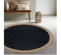 Tapis Rond en Jute et Coton, 80 cm, Noir et Jute, Dylrev