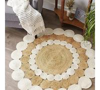 Tapis rond en jute naturel tressé à la main - Tapis décoratif - Blanc et beige