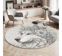 Tapis Rond en Le Loup Portant Une Couronne Super Doux pour Salon - Animaux De La Lignée - Dos antidérapant - Convient aux Enfants et aux Animaux domestiques - Noir Et Blanc - 60cm