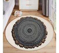 Tapis Rond en Minimalisme Naturel Super Doux pour Salon - Anneaux de Croissance du Tronc - Dos antidérapant - Convient aux Enfants et aux Animaux domestiques - Noir - 60cm