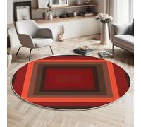 Tapis Rond en Minimalisme Super Doux pour Salon - Motif rectangulaire - Dos antidérapant - Convient aux Enfants et aux Animaux domestiques - Rouge - 120cm
