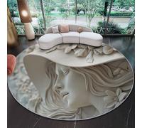 Tapis Rond Enfant 100 cm, Gros Plan délicat Statue Lignes Poils Courts Doux, Lavable en Machine & Antidérapant, Abricot Petite Moquette Confortable pour Chambre de Bébé et Coin Lecture