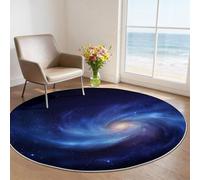 Tapis Rond Enfant 140 cm, Art numérique Voie lactée Nébuleuse Poils Courts Doux, Lavable en Machine & Antidérapant, Bleu Petite Moquette Confortable pour Chambre de Bébé et Coin Lecture