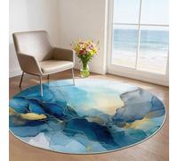 Tapis Rond Enfant 180 cm, Abstrait Aquarelle Dessin au Trait Poils Courts Doux, Lavable en Machine & Antidérapant, Bleu Petite Moquette Confortable pour Chambre de Bébé et Coin Lecture