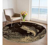 Tapis Rond Enfant 180 cm, Style rétro Poisson Rivière Saut Poils Courts Doux, Lavable en Machine & Antidérapant, Brun Orange Petite Moquette Confortable pour Chambre de Bébé et Coin Lecture