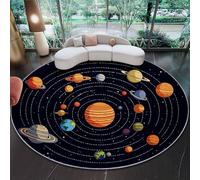 Tapis Rond Enfant 60 cm, Bandes dessinées planètes Astronomie Populaire Poils Courts Doux, Lavable en Machine & Antidérapant, Coloré Petite Moquette Confortable pour Chambre de Bébé et Coin Lecture