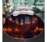 Tapis Rond Enfant 80 cm, Fantastique Sombre bibliothèque éclairage étoilé Poils Courts Doux, Lavable en Machine & Antidérapant, Noir Petite Moquette Confortable pour Chambre de Bébé et Coin Lecture