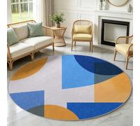 Tapis Rond Enfant Doux Antidérapant Bloc Couleur Géométrique Texture 150cm | Moderne Minimaliste Tapis Rond Doux Antidérapant pour Salon, chambre et salle de bain, Lavable en machine