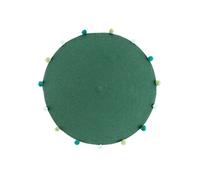 Douceur d'Intérieur, Tapis Rond avec Pompons (Diamètre 90 cm) Pompomparty Vert, Polycoton Uni