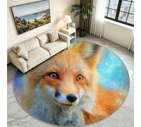 Tapis Rond Enfant Renard et Galaxie, Poil Bas Moelleux Salon 90 cm | Renard Astronaute et Planètes Ton Orange Doux, Toucher Moelleux sans Peluches, Lavable en Machine, Idéal Chambre d'Enfant