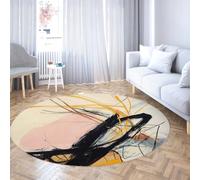 Tapis Rond expressionniste Abstrait Ligne Noire Bloc de Couleur Rustique Doux antidérapant à Poils Ras Rond Tapis pour Chambre à Coucher Cuisine 120cm