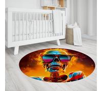 Tapis Rond Fantasy Burning Skull Soft Circle Carpet Non-Shedding Easy Care Tapis pour Les Zones à Fort trafic dans Le Salon Salle de Jeux 160cm