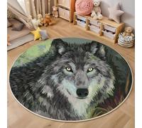 Tapis Rond Faune Réaliste, Doux Poils Courts Loup Gris Gros Plan Imprimé Antidérapant et Lavable Gris Tapis de Sol, pour Décoration Salle à Manger Canapé Cuisine 60cm