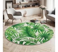 Tapis Rond Feuilles Vertes Luxuriantes, Tapis D'Intérieur Antidérapant, Lavable, Exotisme Tropical, Convient pour Le Salon, La Chambre, Cuisine Ou Salle À Manger - Vert - Rond