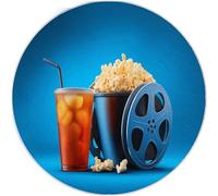 Tapis Rond Film Minimalisme Pop-Corn Lavable en Machine 100 cm, Paillasson Bleu imprimé antidérapant à Poils Courts pour Salon Chambre d'enfant Chambre de Gamer