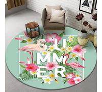 Tapis Rond Flamingo Feuille Verte Tapis Exterieur Rond pour Jardin Terrasse Intérieur Salon Chambre Antidérapant Court en Peluche Doux Lavable en Machine 60 cm
