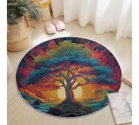 Tapis Rond Flanelle, Animation psychédélique Arbre de Vie imprimé antidérapant Pliable à Poils Ras, décoration de la Maison, 120 cm Balcon Jardin Salon et Salle à Manger Coloré