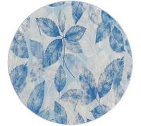 Tapis Rond Flanelle, Dessins Simples À L'Encre Et Au Trait De Feuilles imprimé antidérapant Pliable à Poils Ras, décoration de la Maison, 100 cm Balcon Jardin Salon et Salle à Manger Bleu Clair