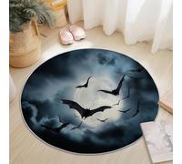 Tapis Rond Flanelle, Halloween mystérieux Lune imprimé antidérapant Pliable à Poils Ras, décoration de la Maison, 120 cm Balcon Jardin Salon et Salle à Manger Noir