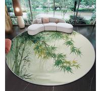 Tapis Rond Flanelle Ultra Douce 80 cm, Motif imprimé Traditionnel Nature Forêt bambous Nuages et Brume, Vert Poils Courts Antidérapant Tapis de Sol Confortable pour Salon, Chambre et Salle à Manger