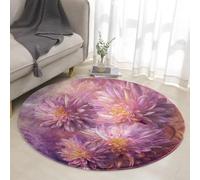 Tapis Rond Fleur Élégante Violette Tapis Exterieur Rond pour Jardin Terrasse Intérieur Salon Chambre Antidérapant Court en Peluche Doux Lavable en Machine 100 cm