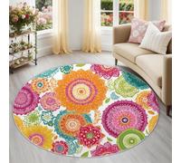Tapis Rond Fleurs de Mandala de Bohême Décoration d'intérieur élégante 60 cm (Round) Lavable - Poils Courts Doux et antidérapant - pour Chambre à CoucherCréateur de Tendances individualisteCouleur