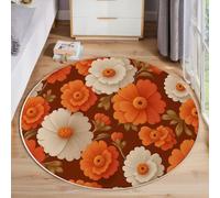 Tapis Rond Fleurs De Marguerite À La Mode Plantes Des Années 70 - Moquette Lavable Poils Courts Doux Antidérapant Pour Chambre À Coucher Salon Vestibule Entrée Chambre D'Enfant, Orange 180 Cm