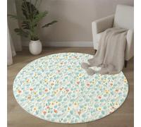 Tapis Rond Fleurs Feuilles 60 Cm Salon Tapis Moelleux Antidérapant Teppich Doux Chambre pour Salon, Salle À Manger, Chambre D’Enfant, Nurserie, Chaleureux Guérisseur Décor À La Maison Bleu Clair