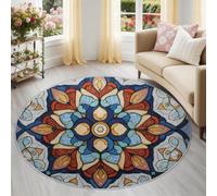 Tapis Rond Fleurs Mandala en vitrail Décoration d'intérieur élégante 60 cm (Round) Lavable - Poils Courts Doux et antidérapant - pour Chambre à CoucherPraticiens de l'artCouleur