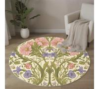 Tapis Rond Fleurs Sauvages De Vigne 100 cm, Tapis à Poils Courts Fleurs Rétro Lavable en Machine Antidérapant Décoratif Rond pour Salon Chambre Salle à Manger, Vert Sauge