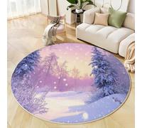 Tapis Rond, Flocons Neige Fantastiques, 120 Cm, Antidérapant, Lavable, À Poils Courts, pour Entrée, Intérieur, Chambre À Coucher, Chambre d'enfant, Buanderie, Éléments Noël Bleu